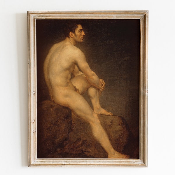 Male nude antique printable art. Man nude oil painting. Man naked vintage painting. Nude digital print. Antique wall art. Downloadable art