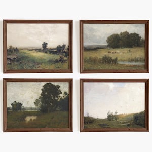 Conjunto de pinturas de paisagens de fazenda vintage: gravuras campestres francesas (download digital)