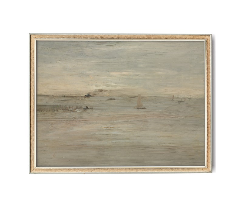 Ocean vintage print Antique oil painting Minimalist coastal art Abstract seascape oil painting Printable wall art Muted beach decor
