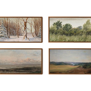 Landscape Samsung Frame TV art SET. Four seasons landscapes print set. Vintage landscape painting. Antique painting tv art. Instant download