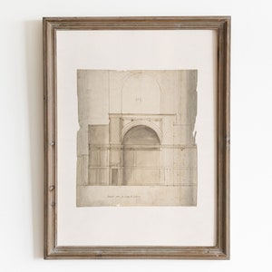 Bosquejo de arquitectura antigua. Paisaje urbano vintage neutro. Dibujo al carbón. Dibujo de paisaje urbano. Arte de pared minimalista. Arte de pared imprimible