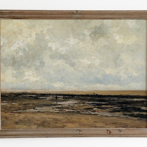 Vintage landscape printable art. Antique seascape oil painting. Beach landscape digital print. Coastal wall art. Large art. Downloadable art