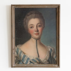 Wiktoriański portret do wydrukowania. Portret antycznej damy. Malarstwo portretowe kobiety w stylu vintage. Cyfrowy wydruk francuskiego portretu. Sztuka do pobrania.