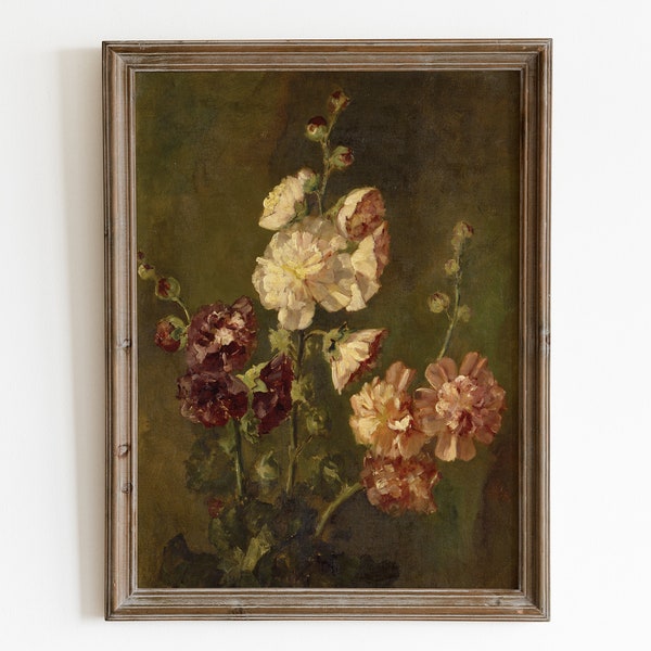 Antique flower oil painting. Vintage still life printable art. Floral oil painting. Moody botanical art. Fall painting. Downloadable art