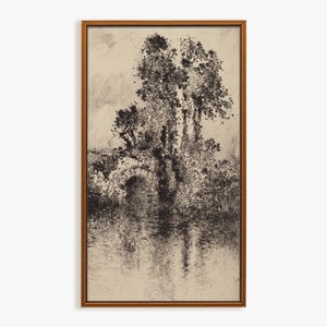 Vintage tree sketch. Antique tree top drawing printable art. Tree study black ink drawing. Tree sketch digital print. Downloadable art.