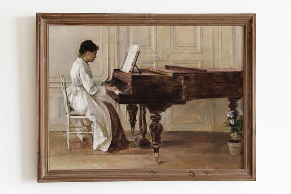 Woman Playing Piano Art. Vintage Woman Portrait Painting. | Etsy
