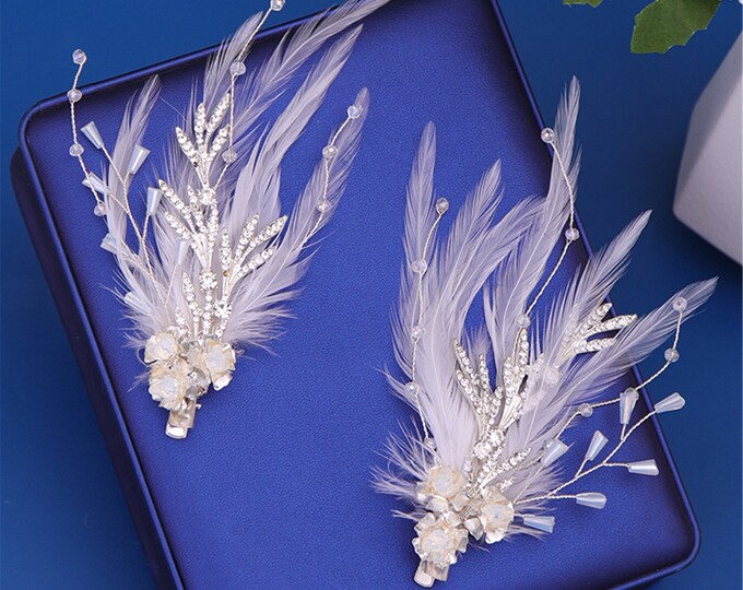 Feather Hair Clip Bridal Hair Accessories Clip Hair Jewelry Etsy