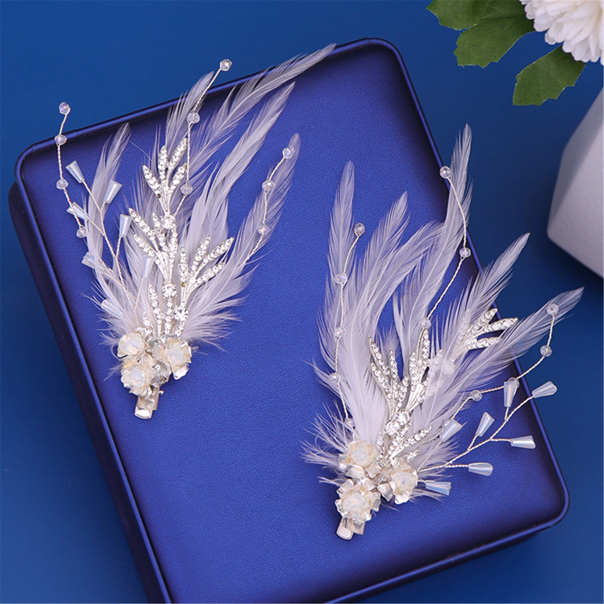 Feather Hair Clip Bridal Hair Accessories Clip Hair Jewelry Etsy