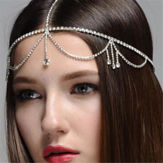 Rhinestone Hair Accessories Tassel Hair Chain Shiny Headdress Etsy