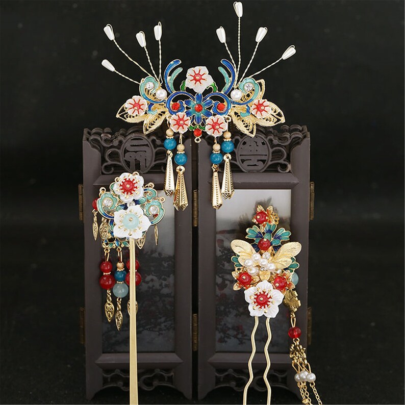 Ancient Plate Hairpin Princess Hair Accessories Traditional Tassel Stick Head Jewelry Chinese Bridal Wedding Headdress Set