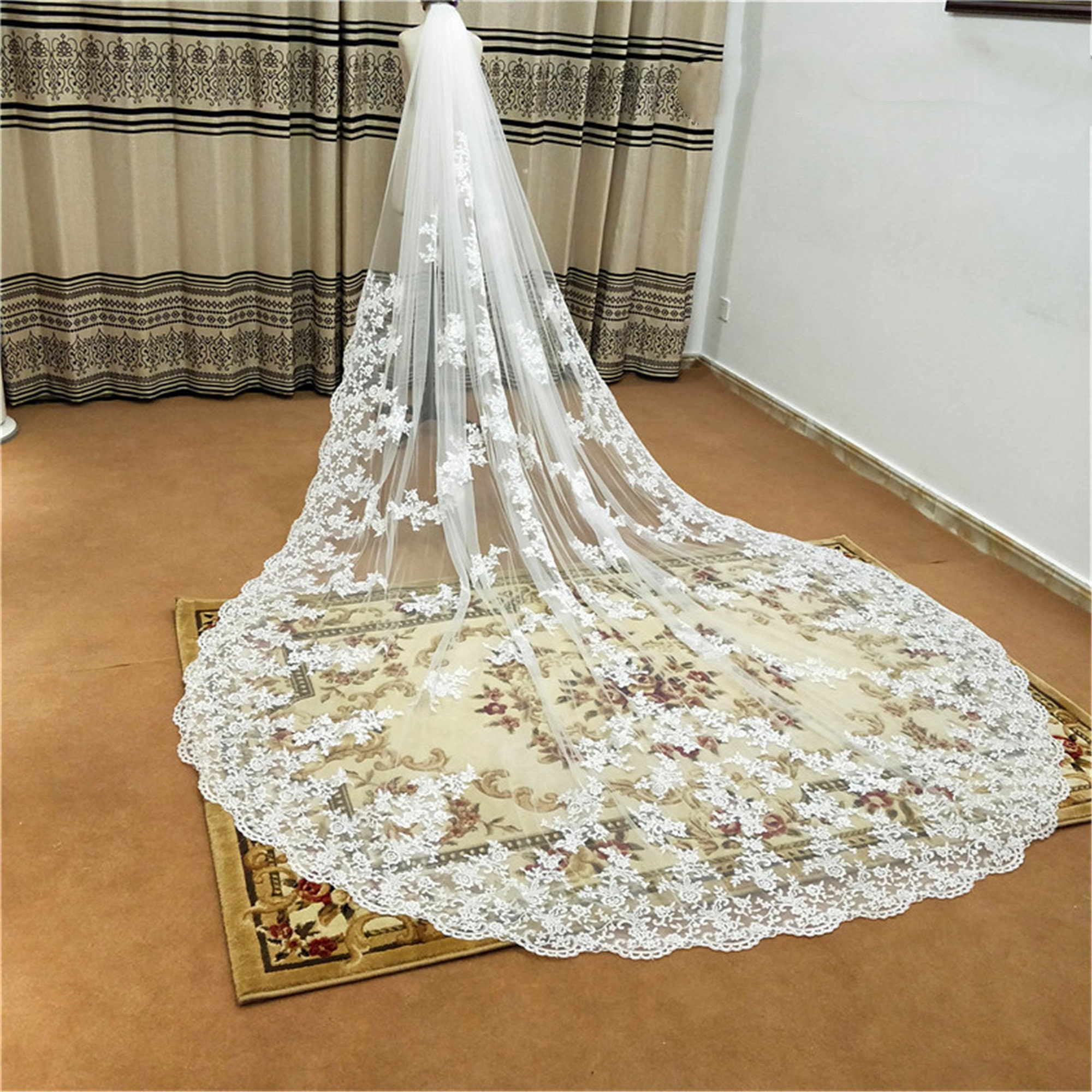 New pattern Cathedral Length Bridal Veil Lace Veil Wide Veil 1 Etsy