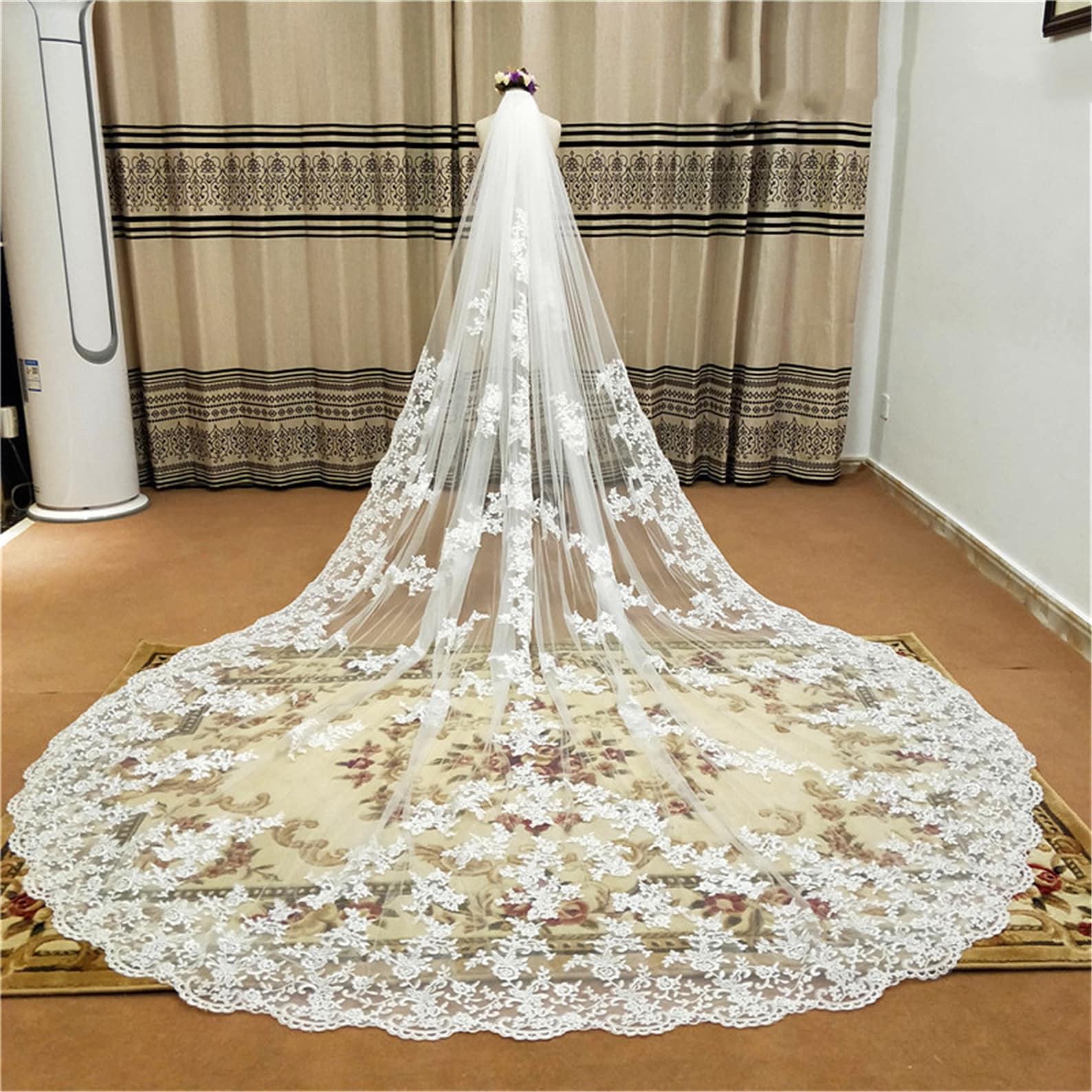 New pattern Cathedral Length Bridal Veil Lace Veil Wide Veil 1 Etsy