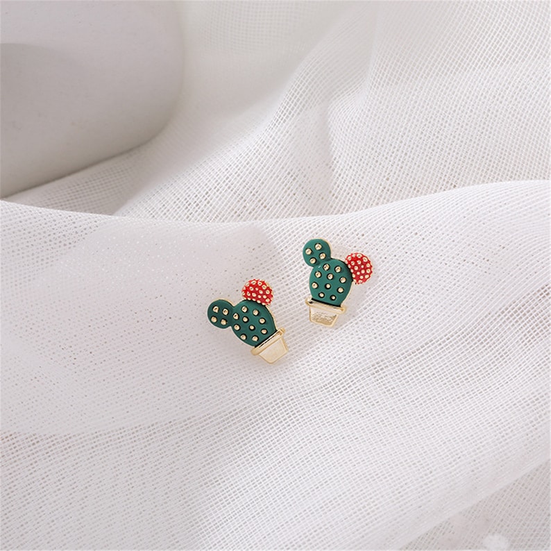 Fashion Cute Style Small Cactus Earrings Sweety Lovely Style Stud Earrings For Girl Boucle Accessories