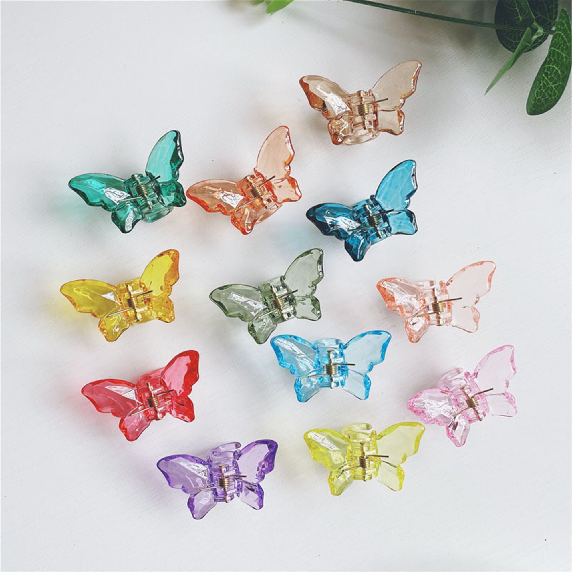12 Pcs Crystal Colored Butterfly Hair Clips Women Small Hair Etsy