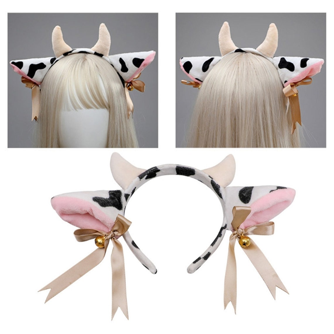 Plush Cow Ears Headband with Bells Ribbon Bow Hair Hoop Animal | Etsy