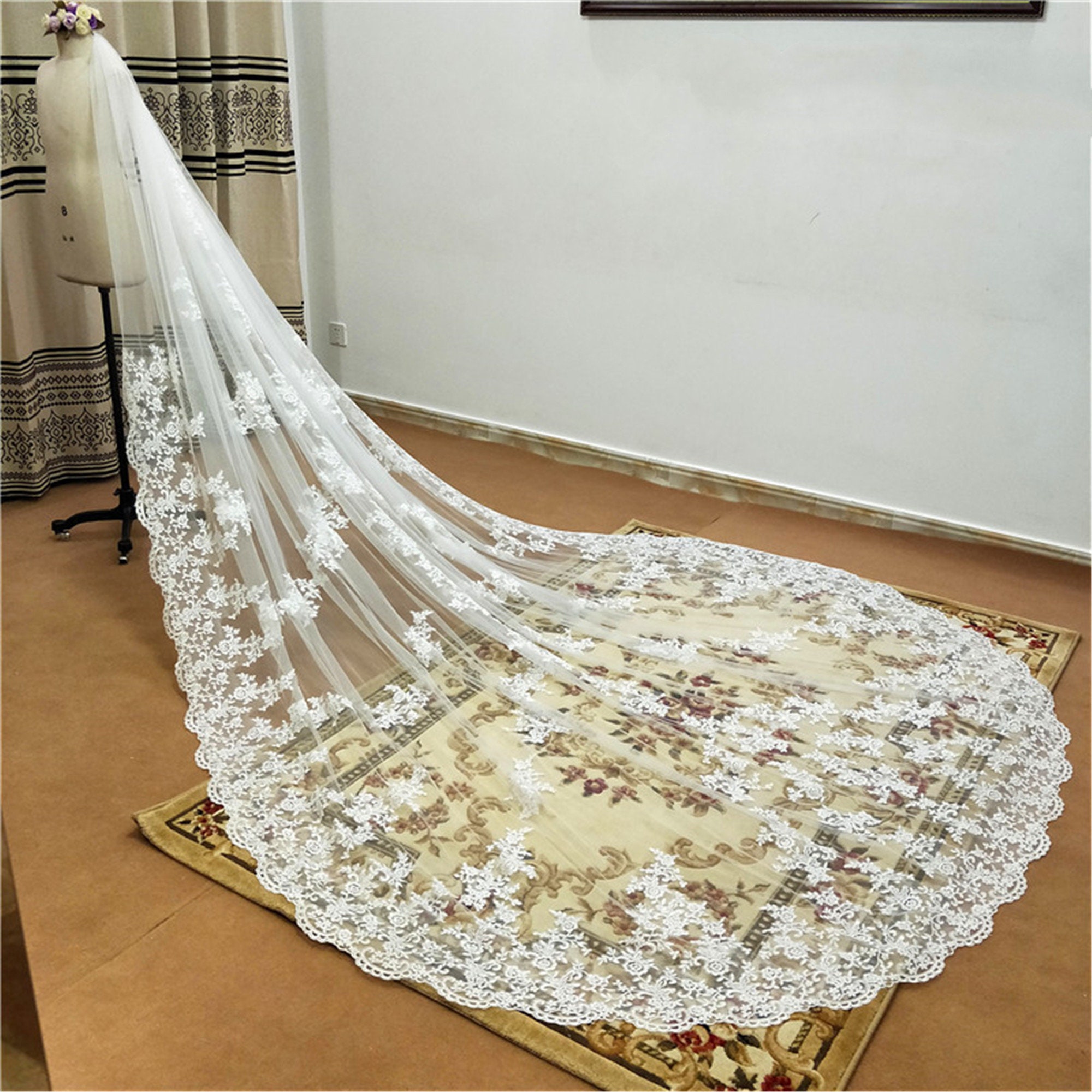 New pattern Cathedral Length Bridal Veil Lace Veil Wide Veil 1 Etsy