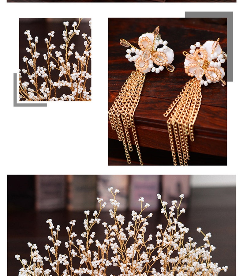 Gold Crown Tiara Wedding Hair Accessories Pearl Headband Etsy