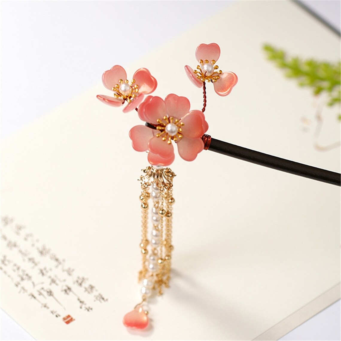 Vintage Chinese Hair Pins Flower Pearls Beads Long Tassels Etsy