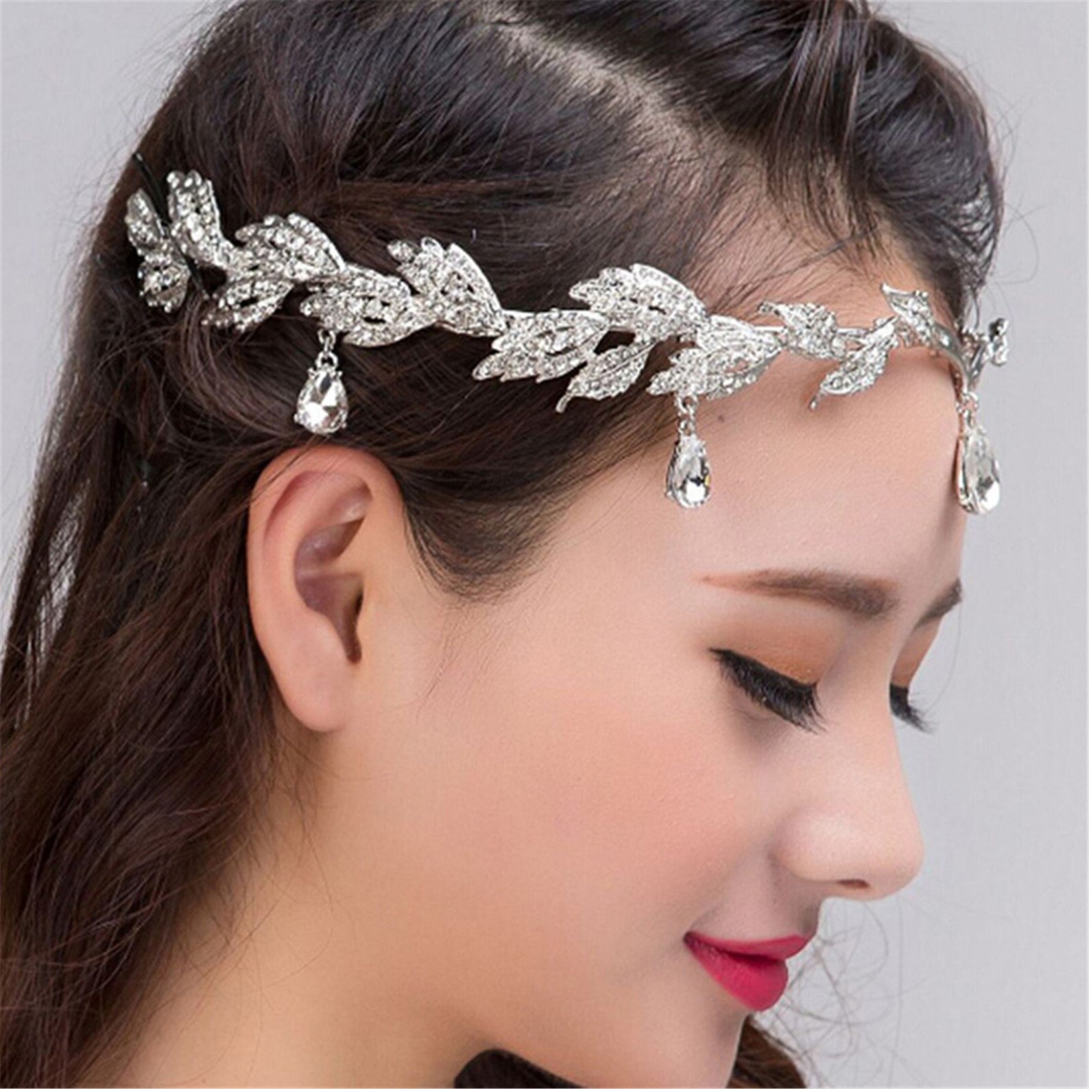 Bride Forehead Jewelry Headband Handmade Crystal Leaf Hairband Etsy
