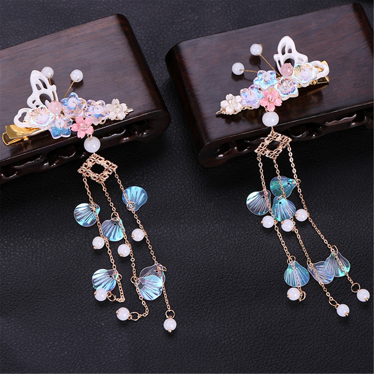 2pcs Chinese Hair Barrettes Pearl Tassel Butterfly Women Hair Etsy