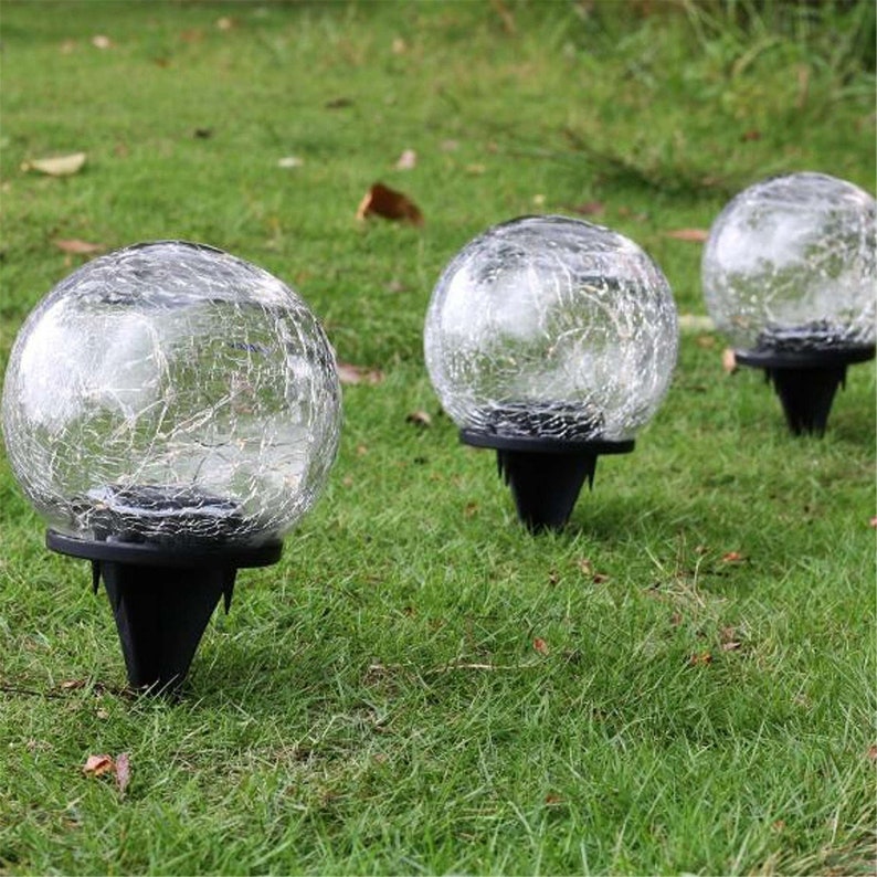 Garden Light Solar LED Lights Outdoor Cracked Glass Ball Light Etsy