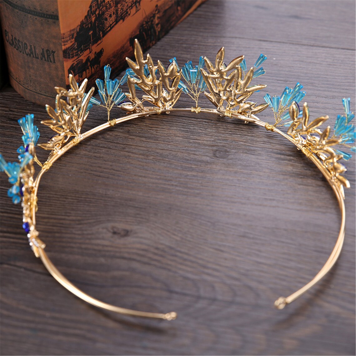 Fashion Gold Wedding Hair Accessories Blue Crystal Tiaras Etsy