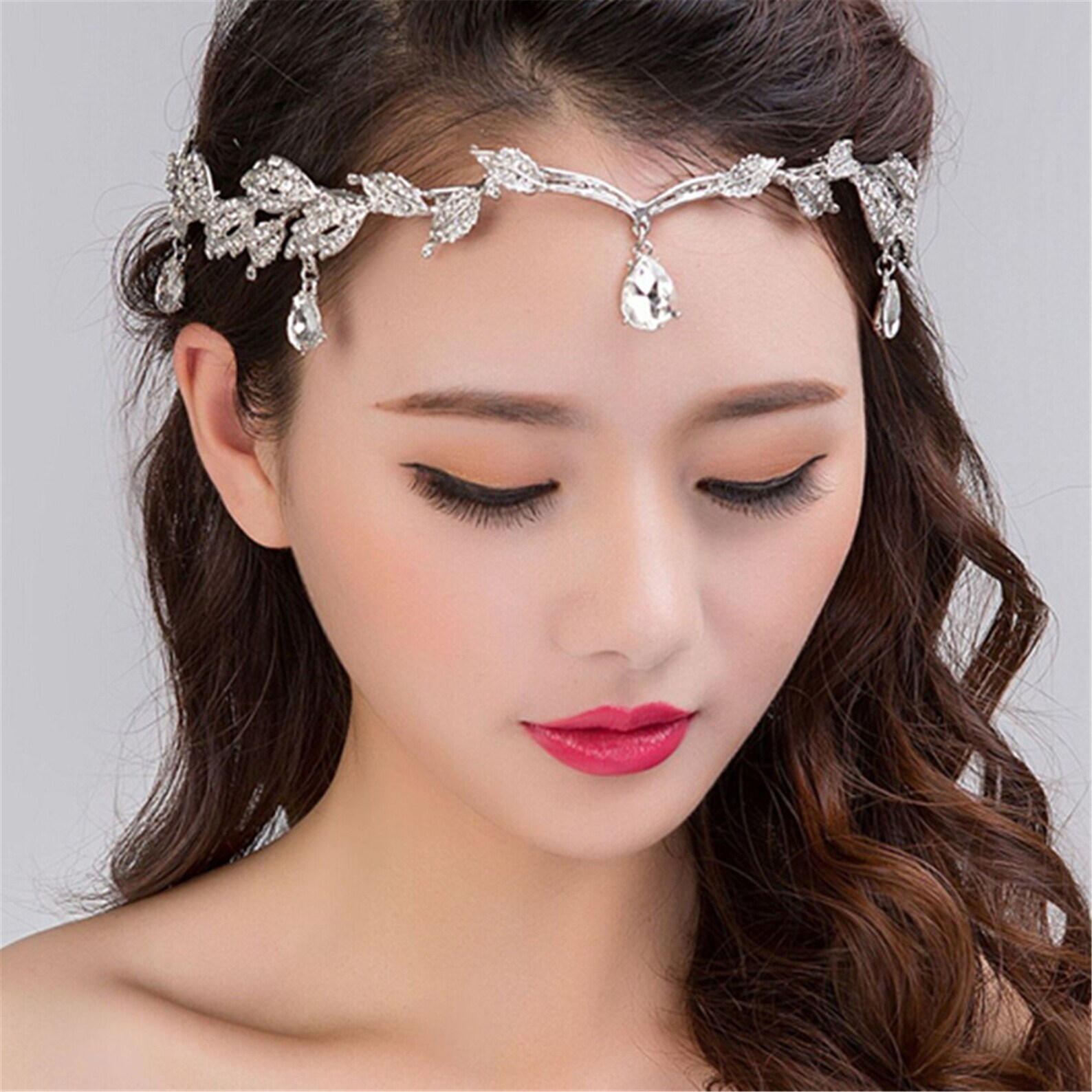 Bride Forehead Jewelry Headband Handmade Crystal Leaf Hairband Etsy