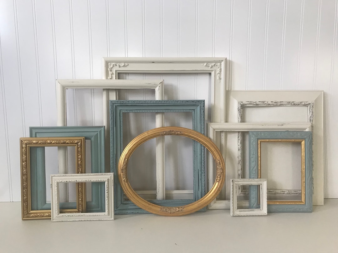 Vintage Picture Frames: Duck Egg Blue, Gold & White Gallery Wall Frames ...