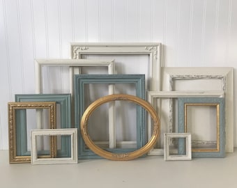 Vintage Picture Frames: Duck Egg Blue, Gold & White Gallery Wall Frames