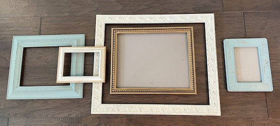 One of a Kind Modern Farmhouse White & Turquoise Rustic Wood Picture Frame