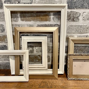 Wedding Gallery Wall - Vintage Picture Frames painted in White/Metallic Champagne - Modern Farmhouse - Romantic Gallery Wall