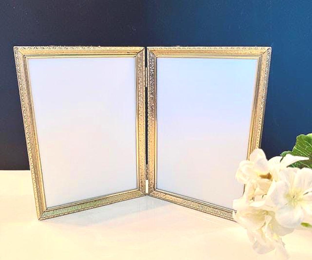 Vintage Etched Gold Bi-fold Picture Frame - 5x7 Hinged Tabletop Display ...