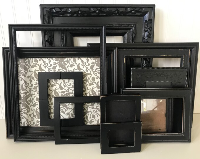 Black Gallery Wall Frames Custom Painted Frames Distressed Etsy