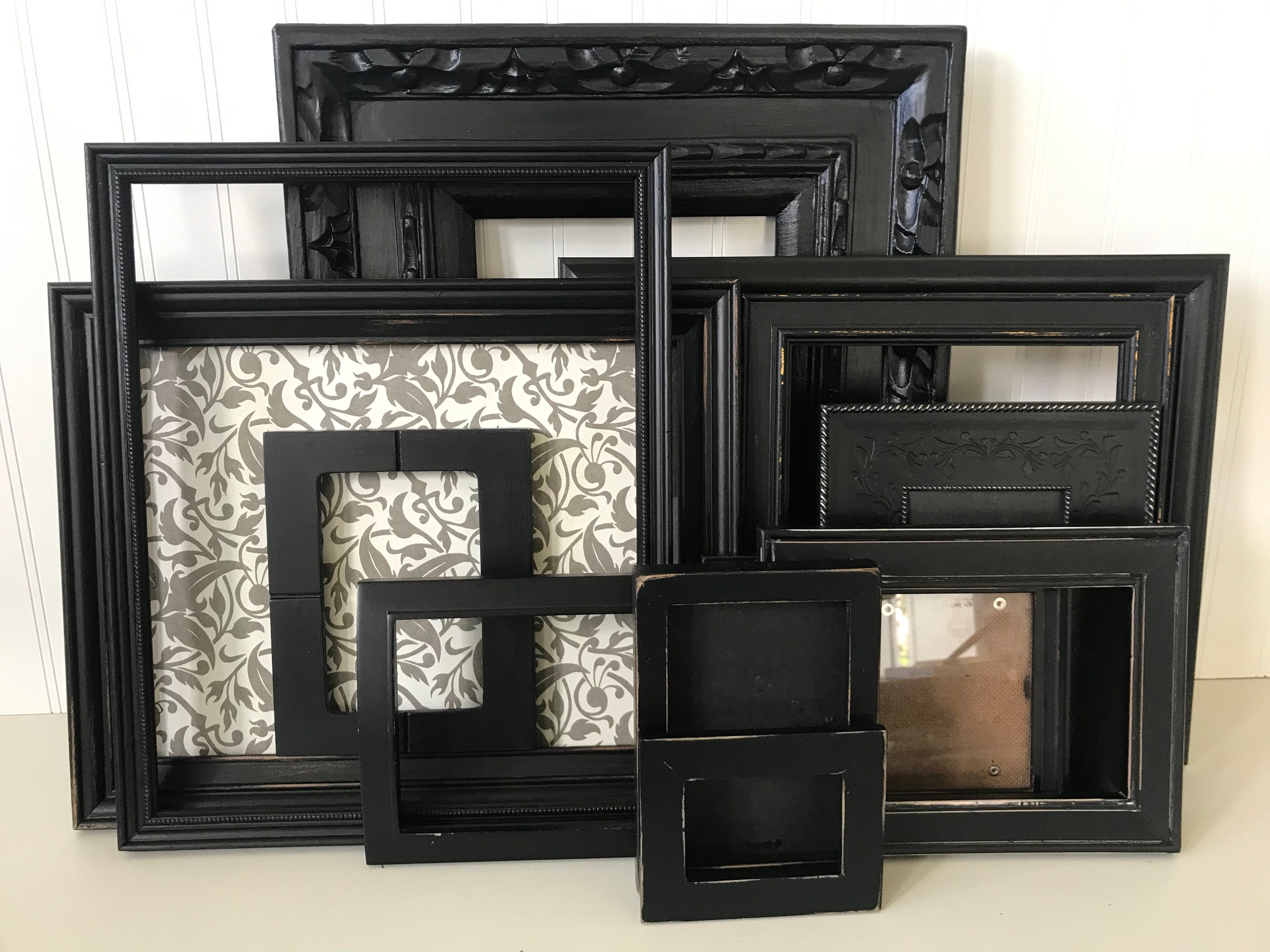 Black Gallery Wall Frames Custom Painted Frames Distressed Etsy