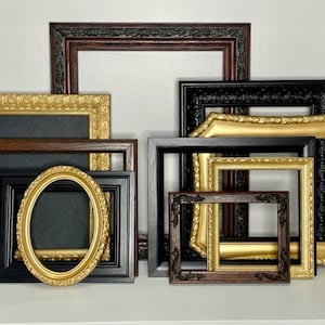 Vintage Stained, Black and Gold Frames - Stained Wood Frames - Farmhouse Frames - Gallery Wall Frames -  Stairwell Frames - Painted Frames