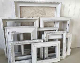 White Picture Frame Set: Vintage Gallery Wall Decor, Custom Painted