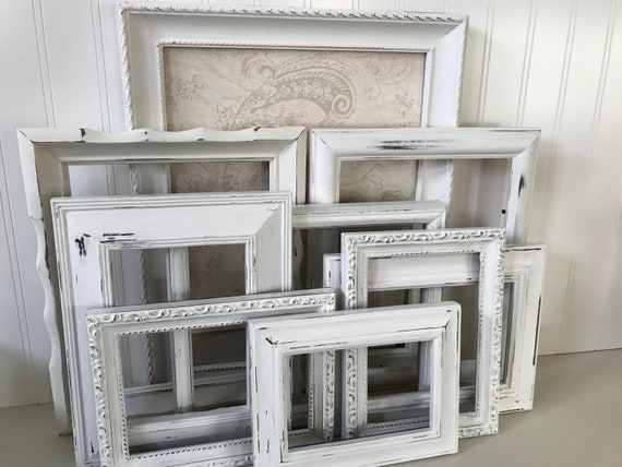 White Picture Frame Set: Vintage Gallery Wall Decor, Custom Painted