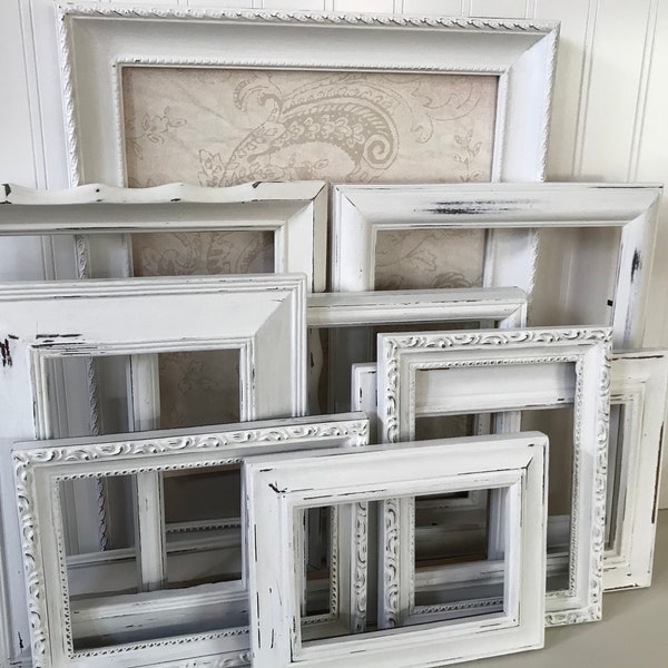 Gallery Wall Frames - Vintage Picture Frames - Modern Farmhouse  - Custom Painted Frame Set - Chalk Painted Pure White Frames - Shabby Chic