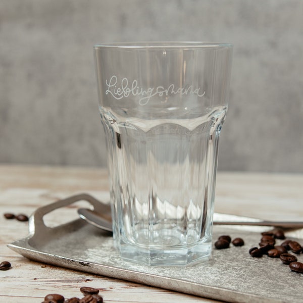 Latte Macchiato Glas, Trinkglas, mit Gravur "Lieblingsmama", "Lieblingsfreundin", "Lieblingspapa" handgraviert, Cocktailglas