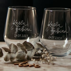 2er Set Gingläser, handgraviert | Wasserglas, Weinglas ohne Stiel