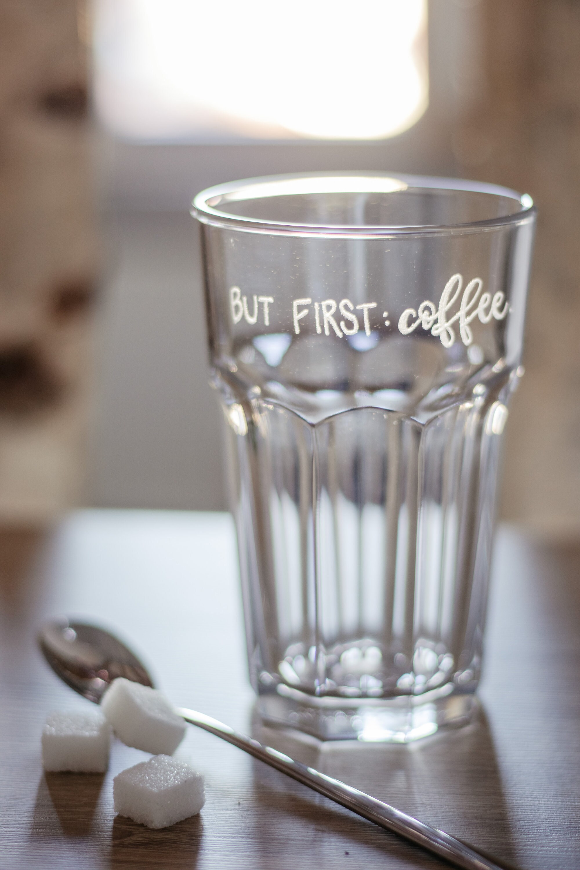 Latte Macchiato Glas mit Spruch But first coffee Etsy