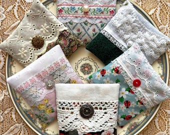 Unique Lavender Sachets, Made from Repurposed Vintage Linen & Lace, French Dried Flowers, Shower Favor, Best Friend Gift