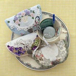 Small Sewing kit trimmed with Repurposed Vintage Lace & Linen, Mending Kit stocked with tools, Travel Sewing Kit, Unique Gift