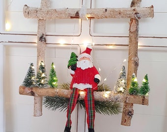 TIMER LED Winterkranz, Fensterdeko, wiederverwendbarer Türkranz, Winter, Türdeko, Geschenkidee