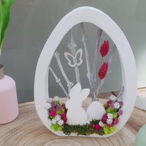 Decorative Easter egg made of wood with vine branches | Durable Easter decoration white | Wooden egg
