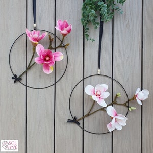Decorazione per finestra ramo di magnolia anello in metallo anello nero decorazione primaverile per finestra 30 cm