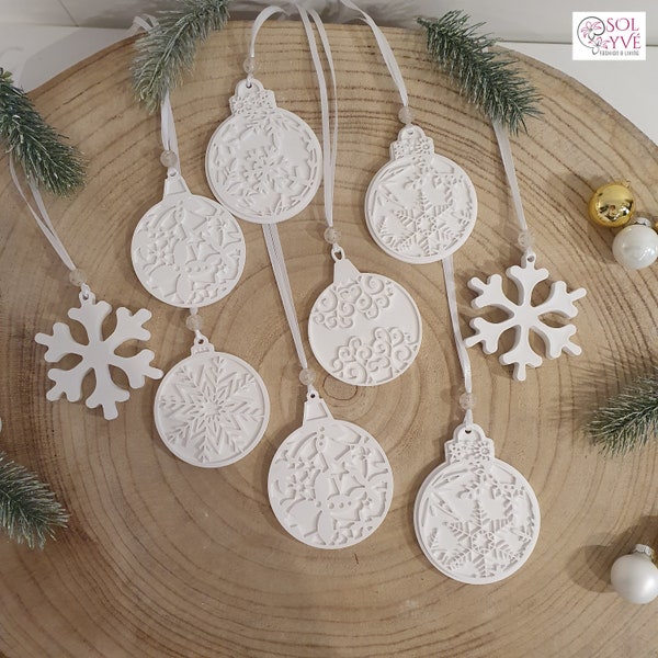 Ensemble de pendentifs de Noël 9 pièces en masse céramique - Étiquettes cadeaux pour décoration de sapin de Noël