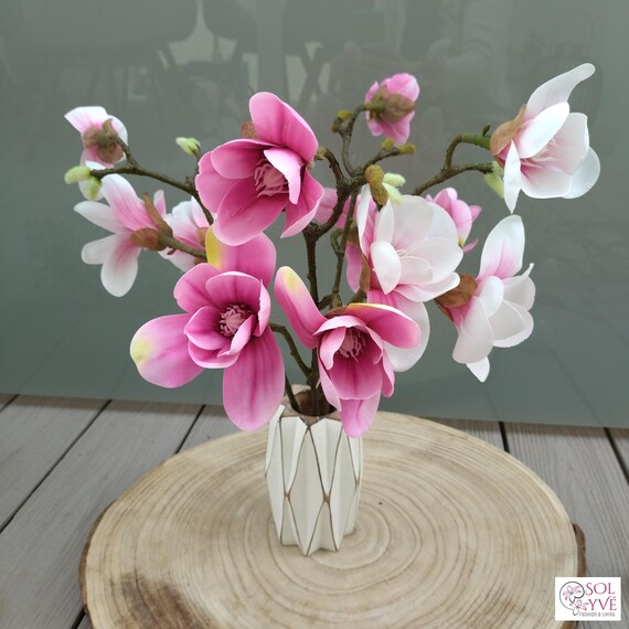 Magnolienzweig Real Touch - Künstlicher Magnolienzweig wie echt in pink oder hellrosa - Frühlingsdeko Zweig für Vasen