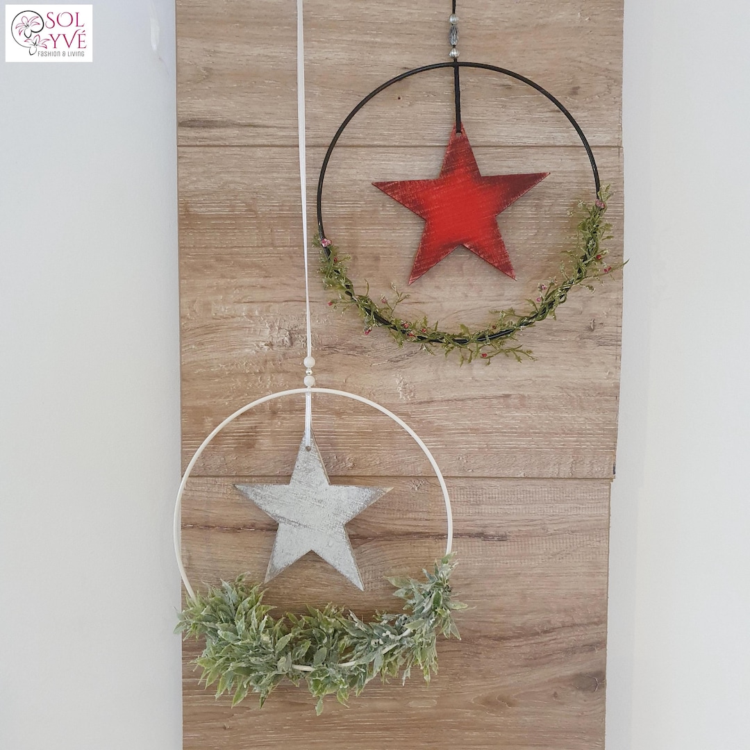 Fensterdeko Stern Weihnachten schwarz weiß - Metallkranz