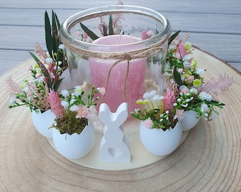 Egg wreath Easter decoration with lantern glass and candle - eggshell wreath candle wreath